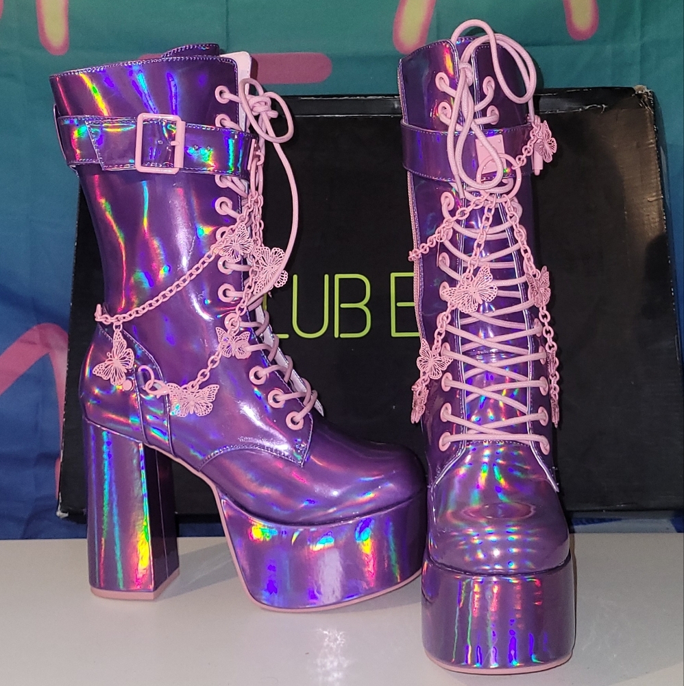 Club Exx, Magic Solstice Platform Boots, Purple Holographic, size 8